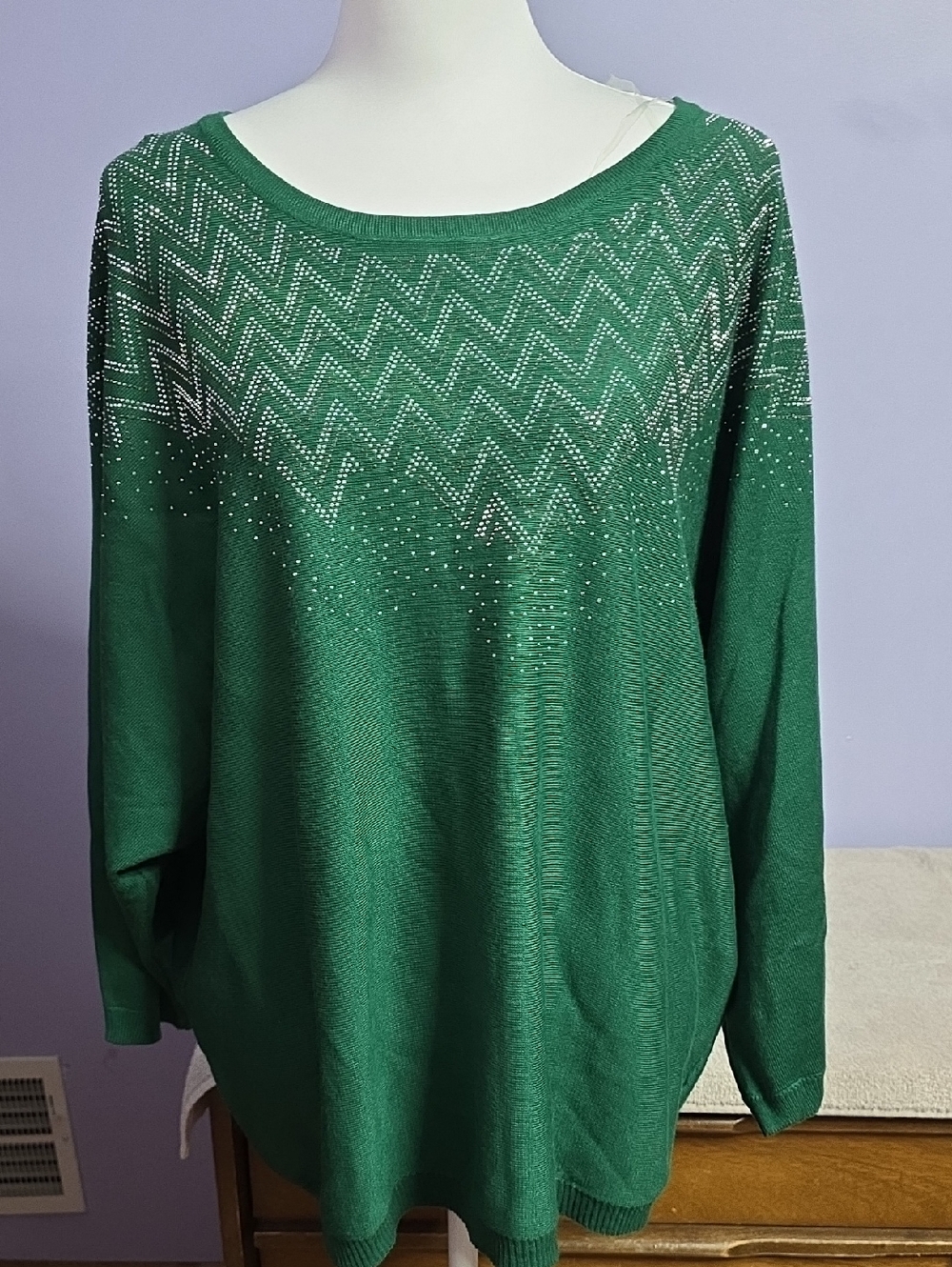 Ashley Stewart Emerald Green Sweater with Silver‎ Accents